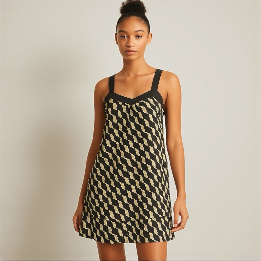 🖤 Maeve Anthropologie Black & Ivory Wave Print Dress – Size 6